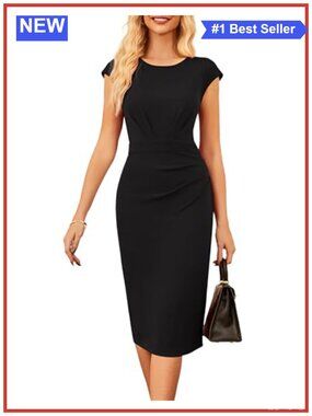 Women's Cap Sleeve Bodycon Midi Dress Work Office Business